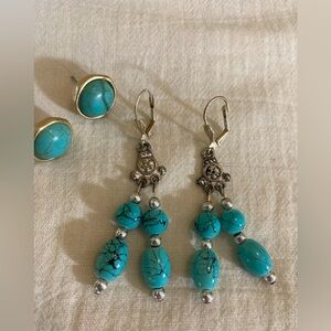Bundle of 2‎ Pairs of Earrings with Faux Turquoise Pierced Ears Southwestern